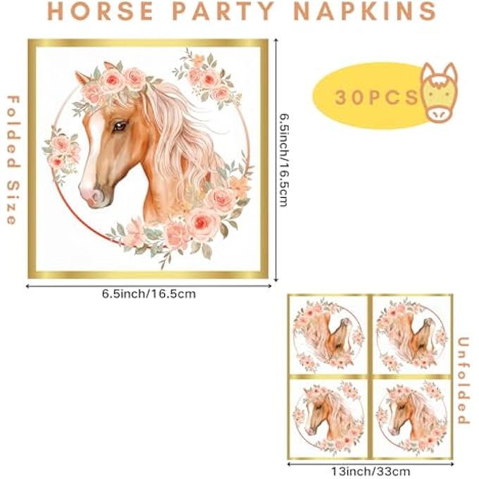 PACK OF 30 HORSE BIRTHDAY NAPKINS, HORSE PARTY NAPKINS, 33 X 33 CM, CHILDREN'S BIRTHDAY DECORATION FOR BOYS AND GIRLS, FOR GARDEN PARTY, WEDDING, CHILDREN'S BIRTHDAY - Image 3
